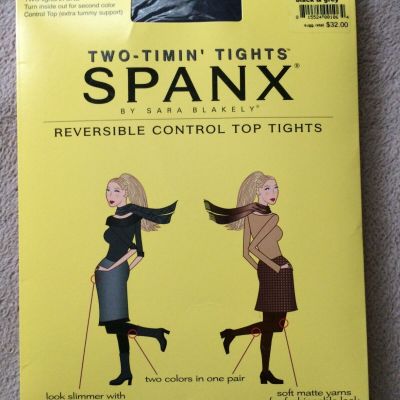 Spanx sz B  Black/Grey Two Timin Tights Reversible  Control Top Tights # 005 NWT